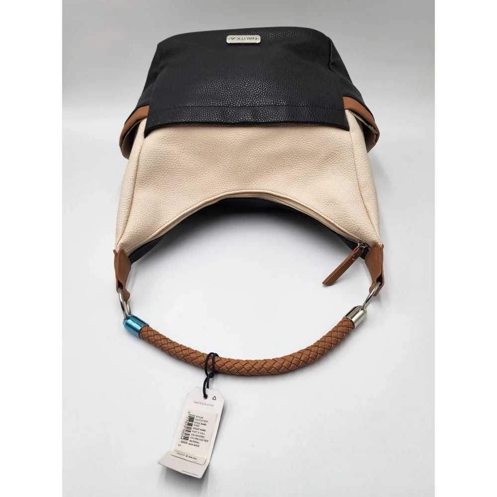 Nautica Hobo Colorblock Faux Leather Purse Cream/ Tan/ Black and Navy Y2K‎ NWT